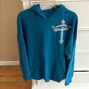 Blue Hoodie with Cross Design
